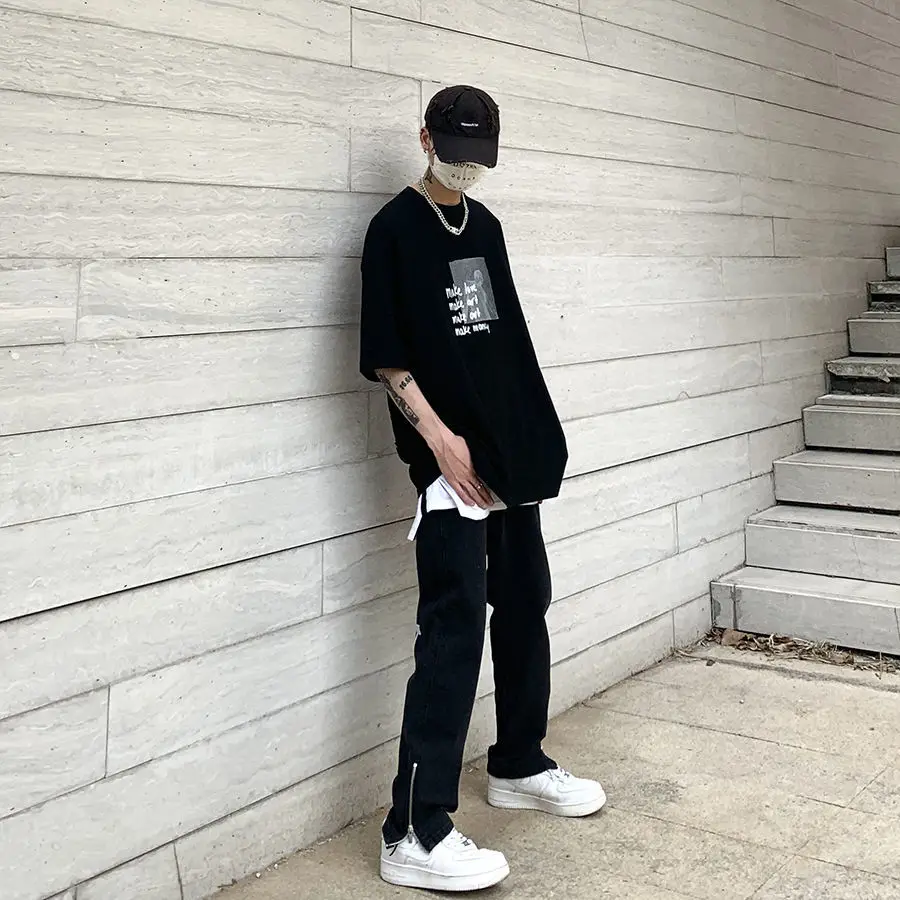 Мужские джинсы с вышивкой и надписью GODLIKEU уличная одежда свободные прямые брюки