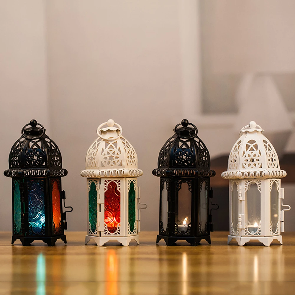 Марокканский подсвечник из кованого железа стеклянный ветровая лампа в стиле