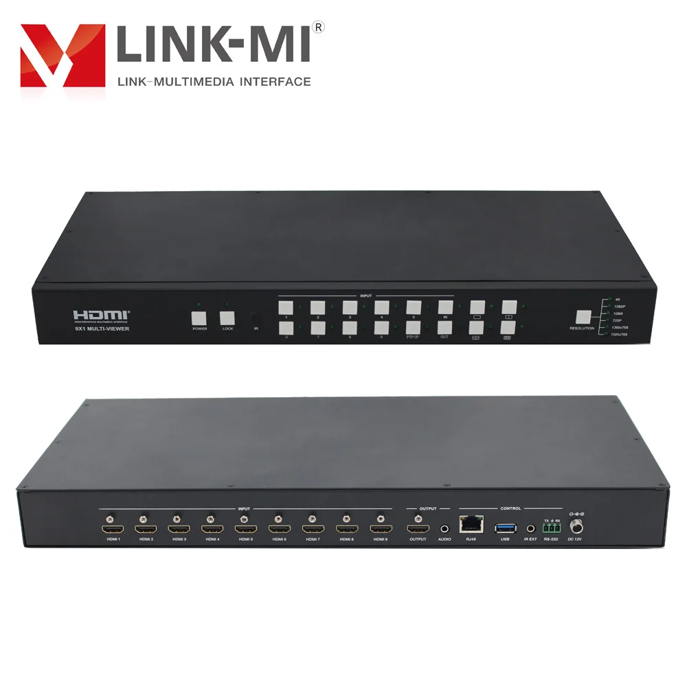 LINK-MI 4K 9x1 бесшовный Переключатель HDMI мультипросмотр поддерживает 1/2/4/9 режимы