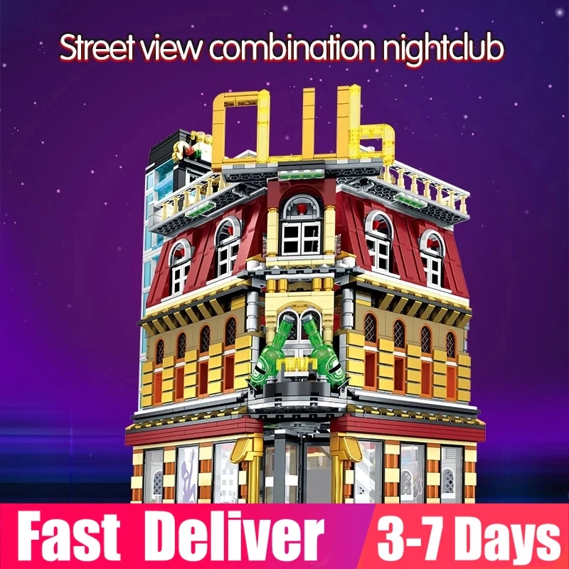 

2488 PCS SD6991 City Street Architecture View NightClub Building Blocks Model Bricks with USB Led LightToys Gift for Children