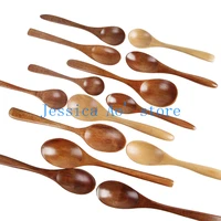 6pcs solid wood spoon sets cute honey jam dessert spoon kids baby rice spoon nature wood spoon japanese soup spoon