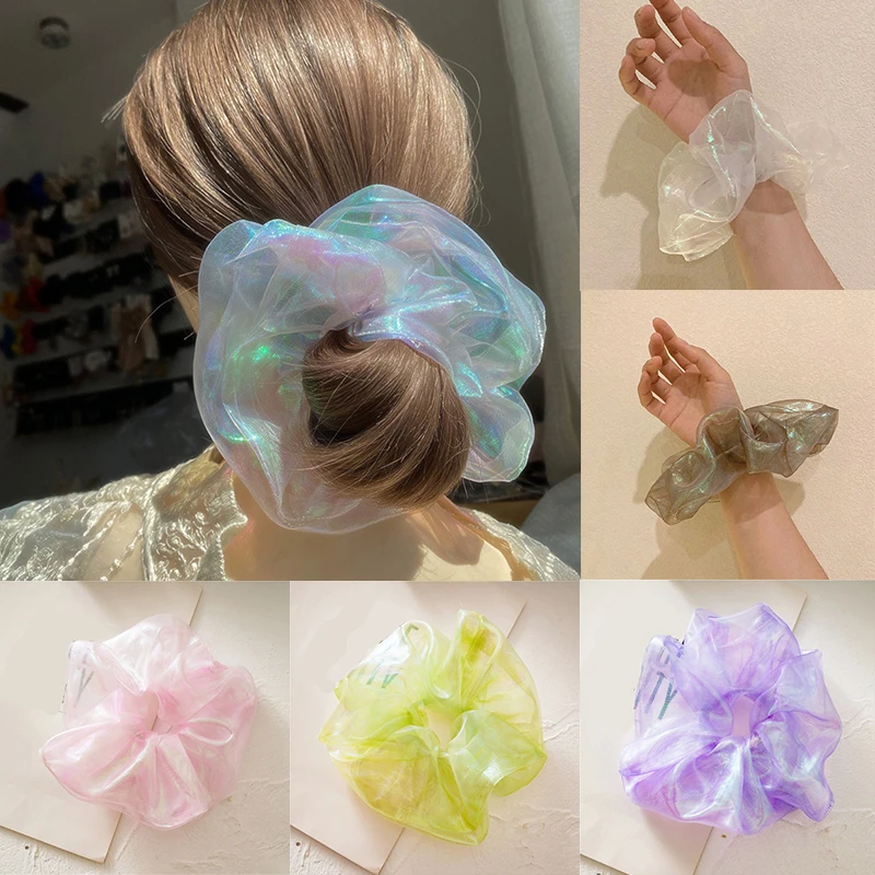2020 Korea Lace Organza Big Hair Scrunchies Transparent Tulle Elastic Bands for Women Ponytail Holder Tie Accessories |