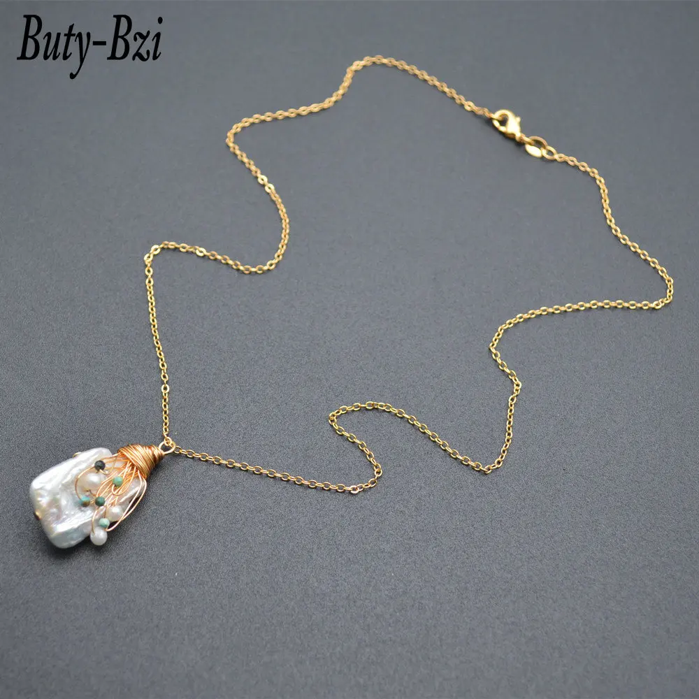 Новый дизайн ожерелье с подвеской из натурального жемчуга и медной проволоки