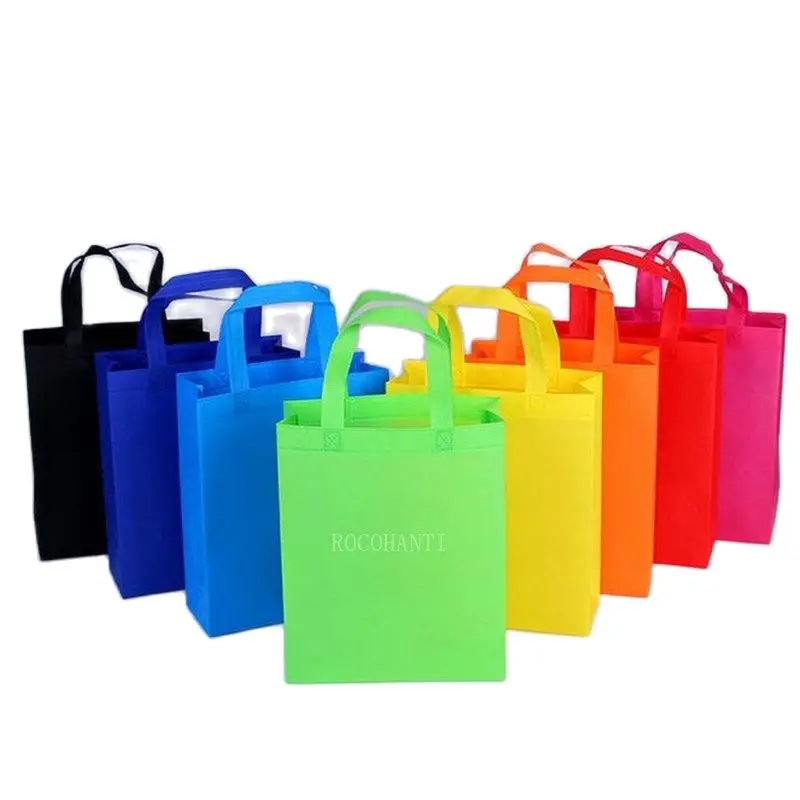 50X Promotional custom solid non woven bag fabric reusable shopping bag with handle