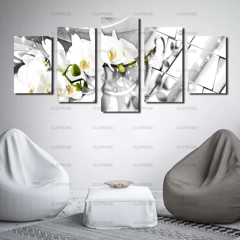 

White Small Flower Plant Painting Still Life Pattern Living Room Mural Poster Modern Home Decoration Waterproof Ink Irregular