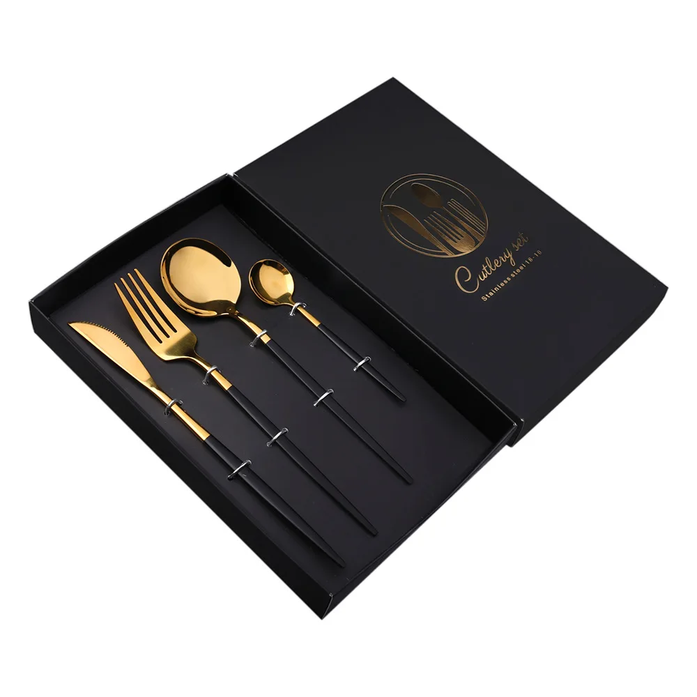 Colorful Gold Cutlery Set Stainless Steel Dinnerware Knife Fork Spoon Flatware Western Tableware | Дом и сад