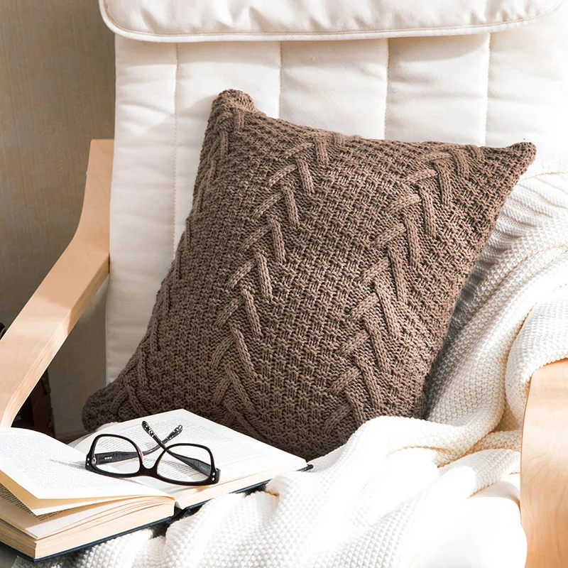 

Knitting Soft Cushion Cover Chocolate Brown Grey Pillow Cover Knit Home Decoration Square Pillow Case For Sofa Bed living room