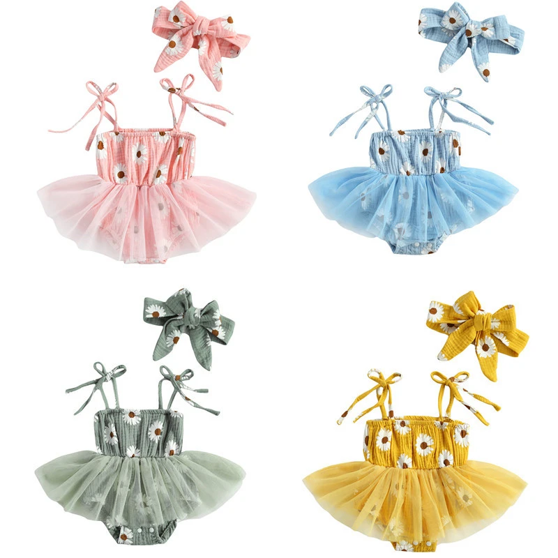 

Одежда для маленьких девочек, платья на шнуровке с подтяжками Детский комбинезон в виде ромашек; Платье из сетчатой ткани Комбинезоны из пр...