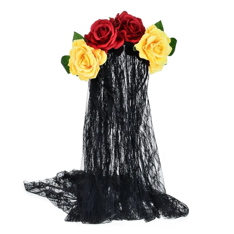 Ношение мексиканский Хэллоуин головной убор аксессуары девушки розы подарки