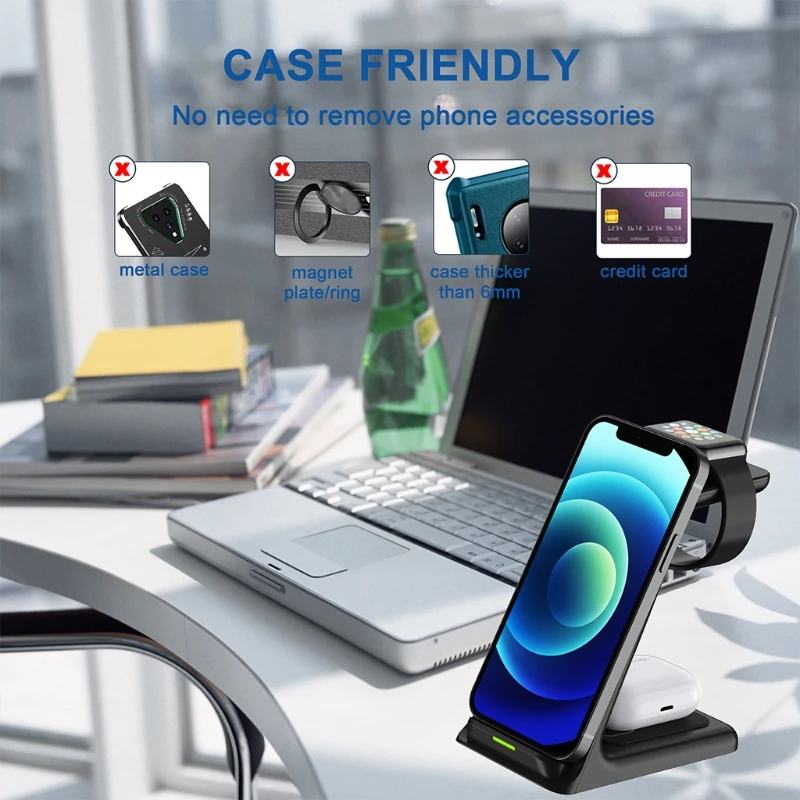 

T21B Wireless Charger C200 3 in 1 Wireless Charging Station Fast Wireless Charger Stand for i-Phones Watch SE 6 5 4 3 2