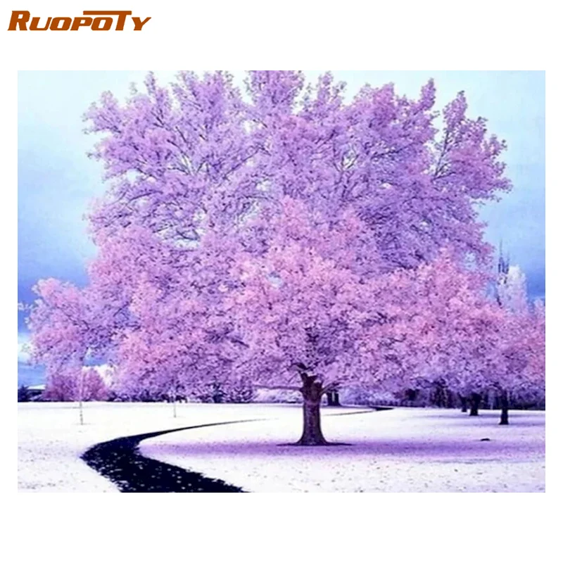 

RUOPOTY Tree Full Square Diamond Painting Sale Winter Diamond Embroidery Rhinestones Pictures Diamond Mosaic Scenery Beadwork