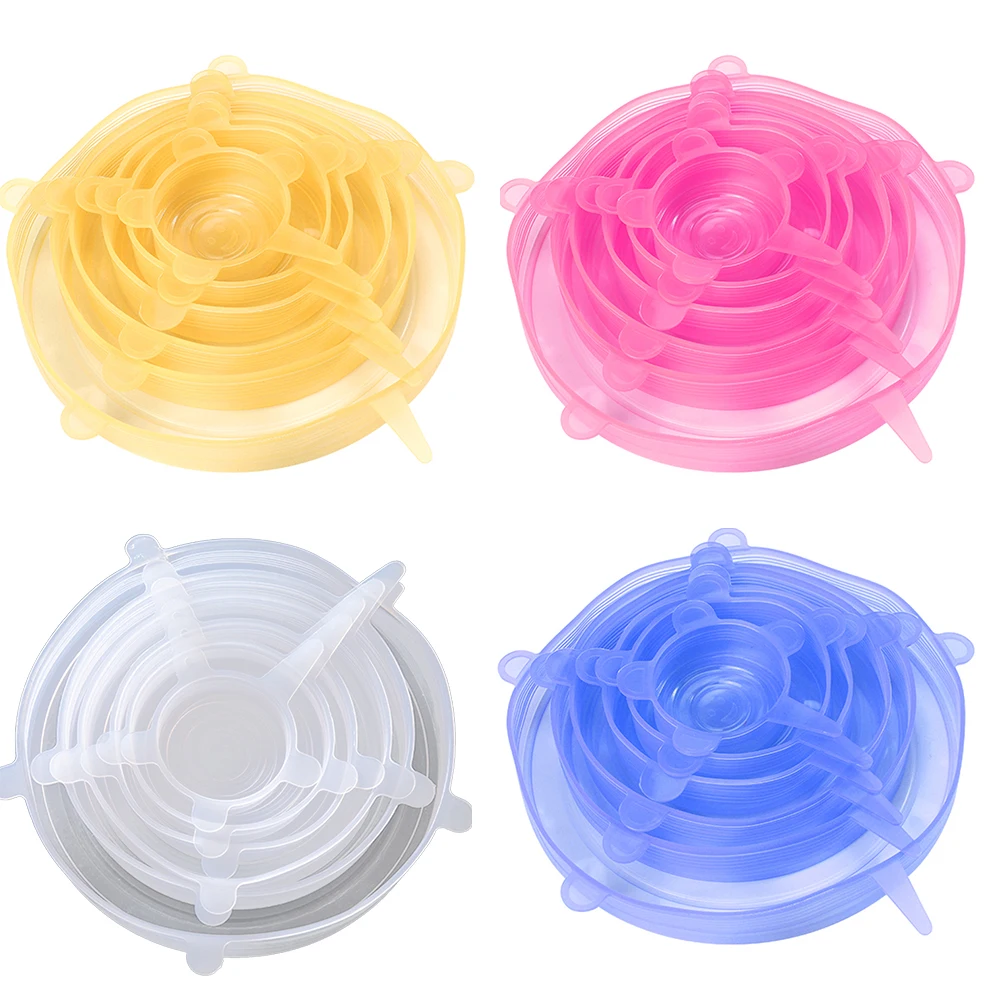 

6pcs Food Stretch Cover Keep Fresh Reusable Silicone Caps Stretch Lids For Cookware Food Dish Pot Kitchen Accessories Universal