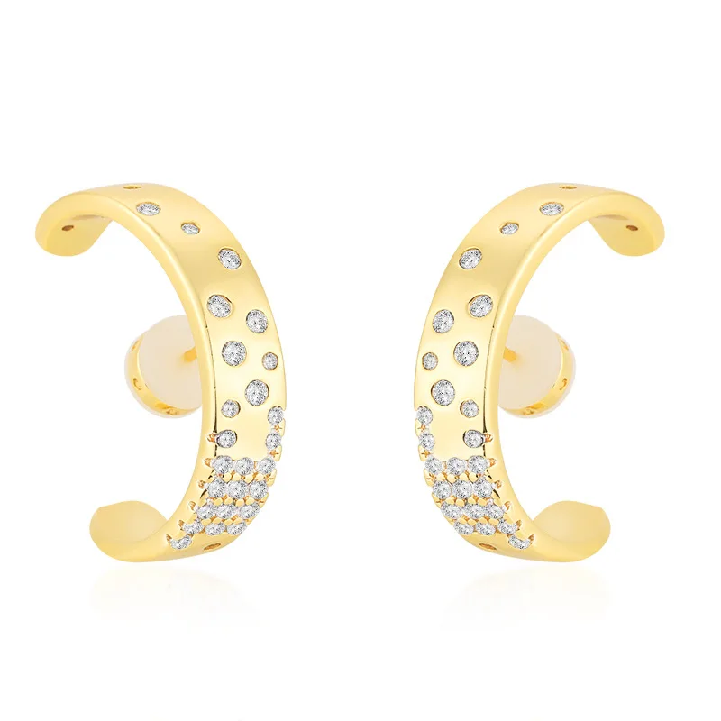 

Simple Modern Arc Circle Earrings Female Half Round Earring Cold Color Zirconia Women Jewelry Brincos Zk40