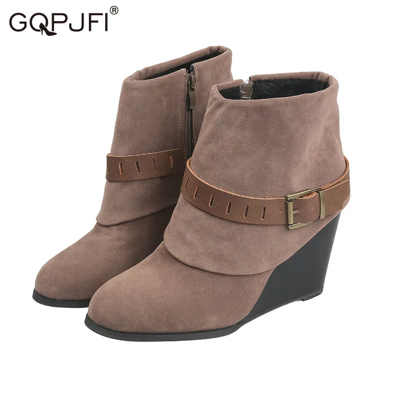 

Ladies Winter Shoes European Style Faux Suede Round Head Thick-Soled Casual Buckle Platform Boots Side Zipper Fashion Short Boot