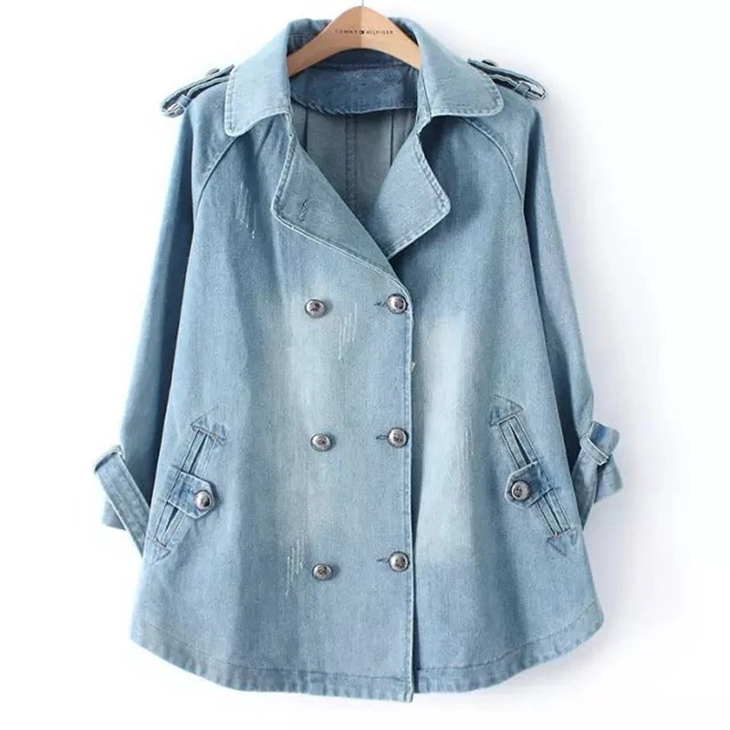 Женская джинсовая ветровка двубортный Свободный плащ в ковбойском стиле