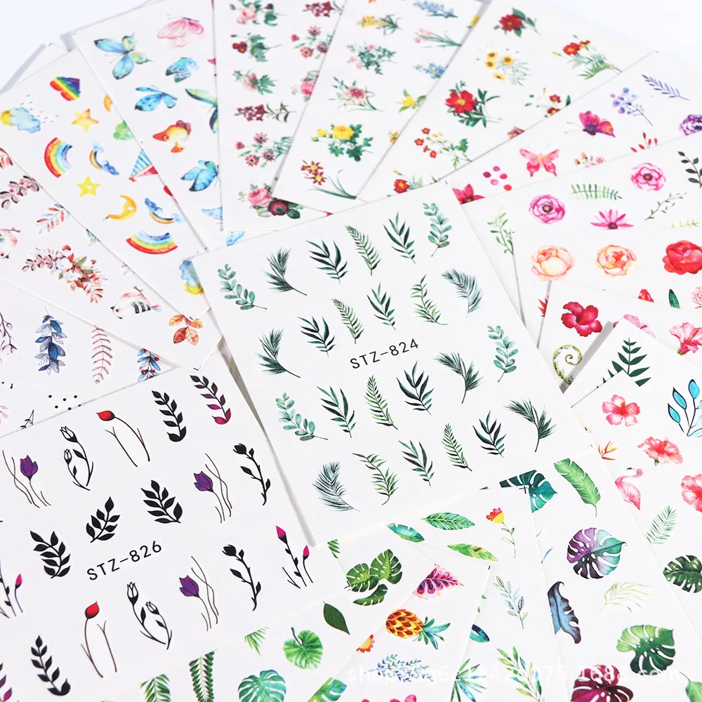2 шт. водная наклейка для ногтей наклейки на ногти цветок лист дерево зеленый