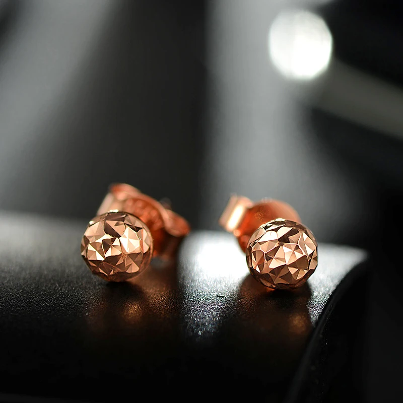 Серьги гвоздики из розового золота с резным шариком 18 К|Серьги-гвоздики| |