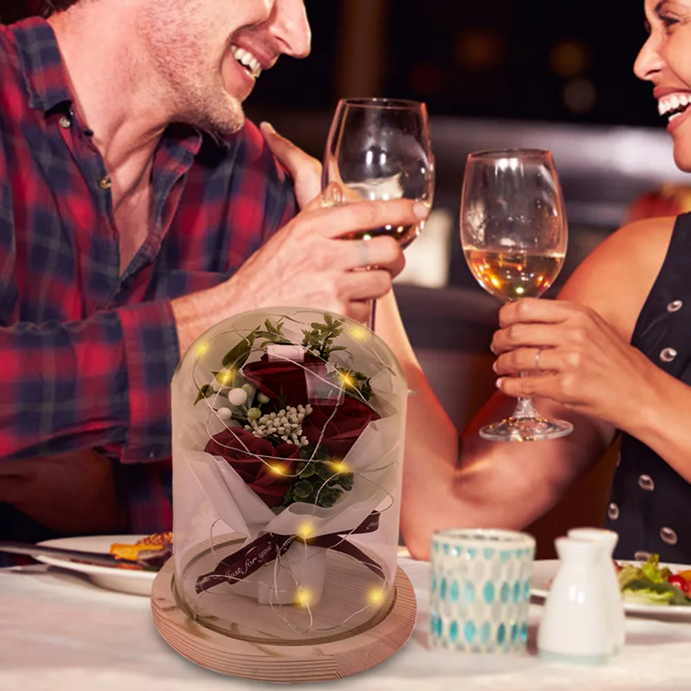 

LED Night Lights Three Rose Flower Glass Dome Fairy String Lights Home Decor Valentine Day Wedding Birthday Party Decor