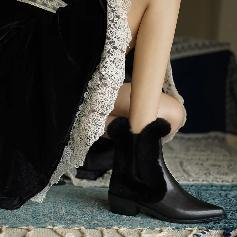 

brand autumn winter snow boots warm shoes high heel ankle boots women waterproof real leather fur pointed toe winter shoes woman