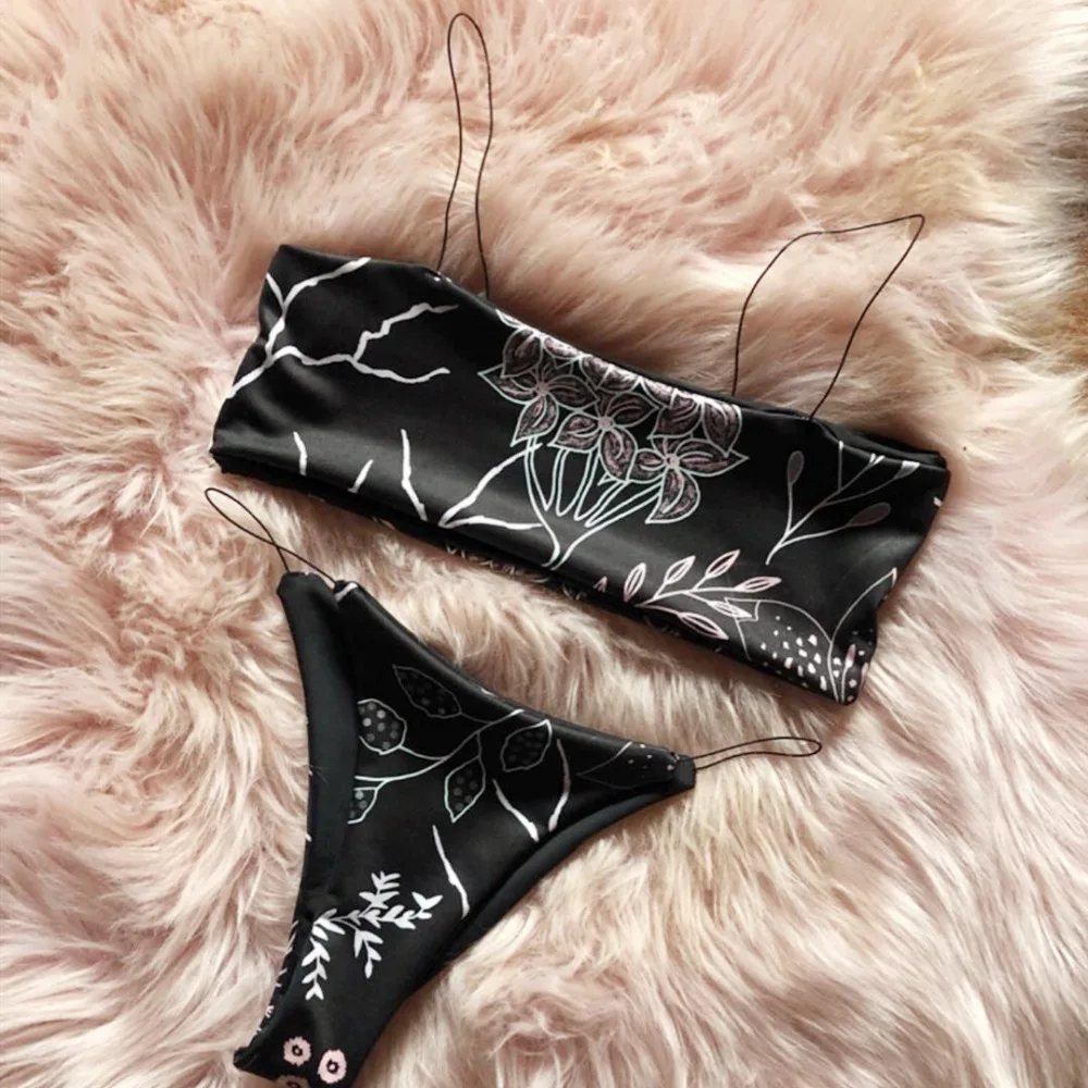 Женский комплект бикини 2019 Новый двухсекционный черный купальник с цветочным