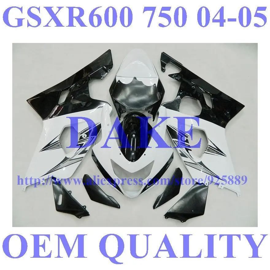 

Injection Mold HOT!!Motorcycle Fairing Kits For SUZUKI GSXR600 750 GSXR600 GSXR 750 K4 Tim 2004 2005 White/Black Fairings Bodyk