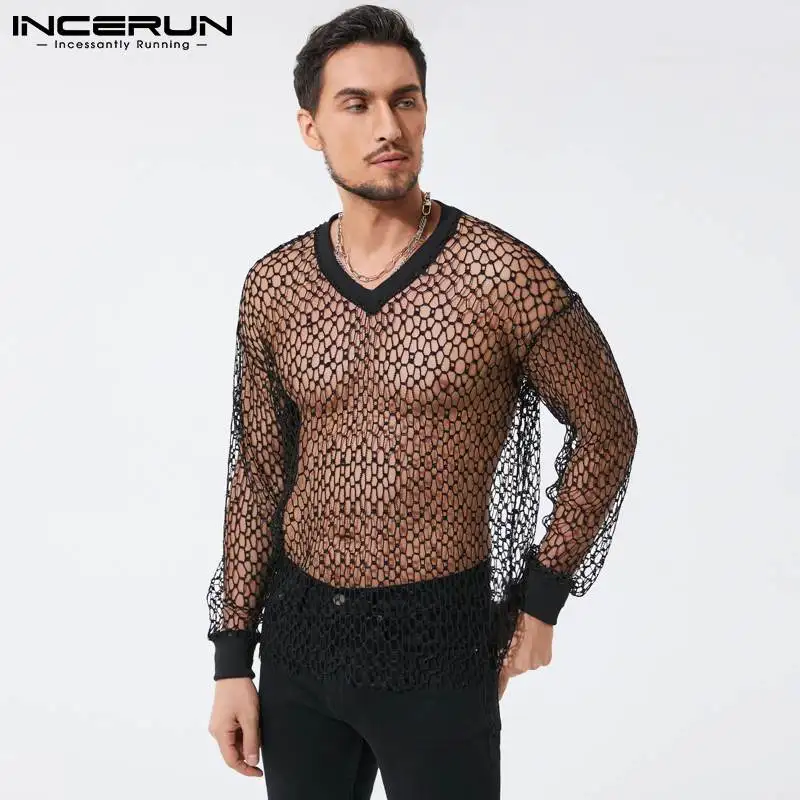 INCERUN-Camiseta informal Sexy para hombre, camisetas holgadas de malla transpirable para fiesta,...
