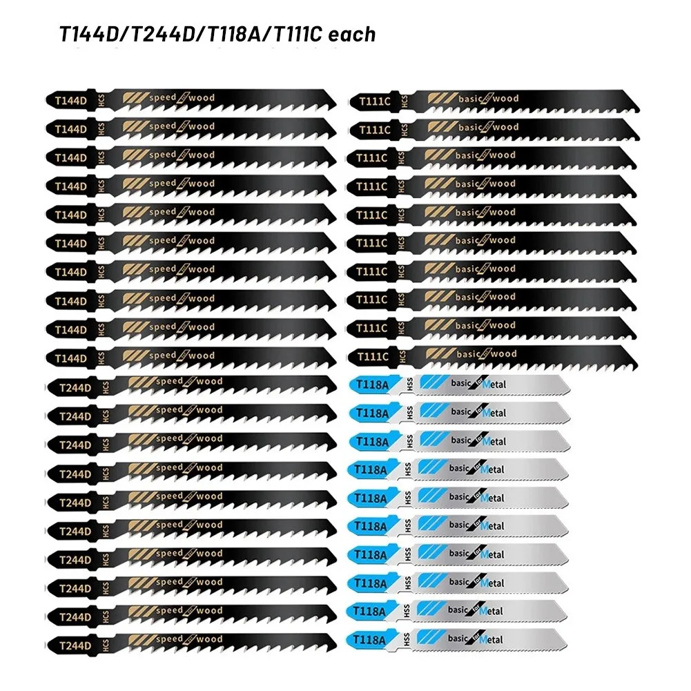 

100/77mm High Carbon Steel Jig Saw Blade Set Metal Wood Assorted Blades Woodworking T144D/T244D/T118A/T111C