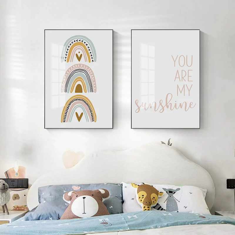 

Nordic simple cartoon rainbow love children room kindergarten model room warm decorative picture picture printing