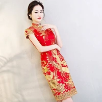 2020 new toast brides cheongsam winter red short chinese style wedding dress chinese back door dress female
