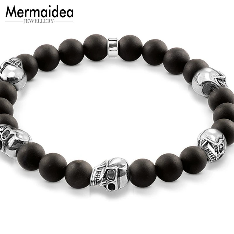 8 мм обсидиановые матовые бусины с пятью посеребренными бусинами череп Карма
