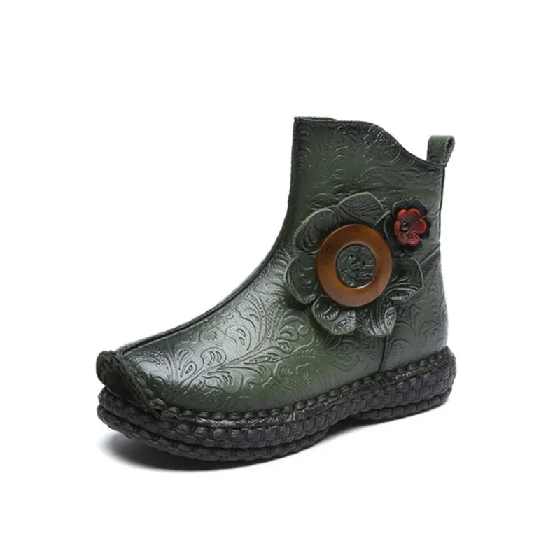 

short boot women 2019 autumn winter new leather flat casual soft bottom women boot retro plus velvet warm cotton shoes women