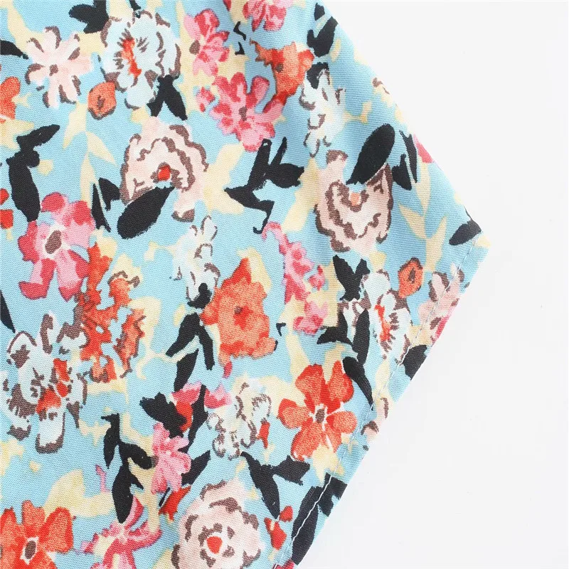 

Za Dress 2021 Women Short Puff Sleeve Hemstitch Applique Print Summer Dress Woman Elastic Waist Vintage Ruffle Midi Dresses