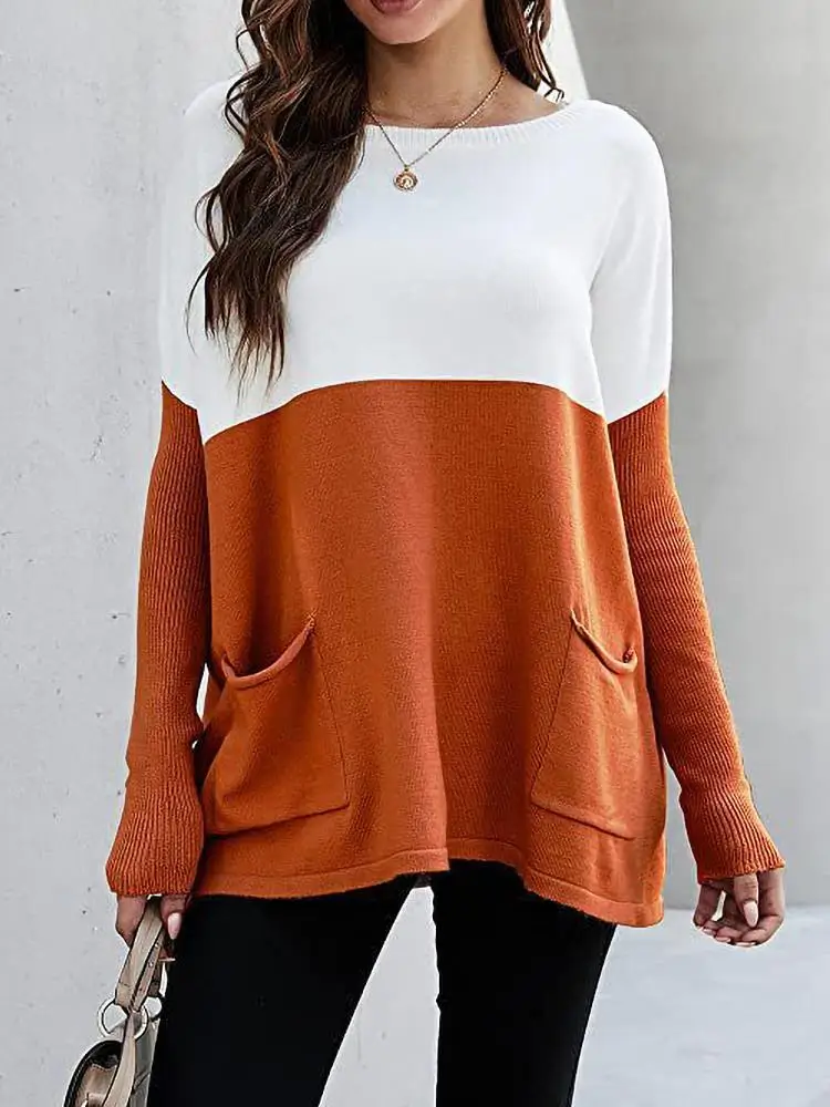 Женский свитер осенний Новый стиль белый вязаный пуловер абрикосового цвета с