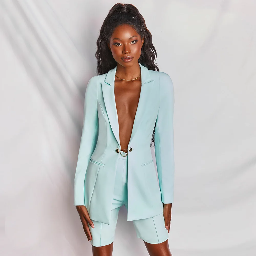 Синий Повседневный официальный костюм Avrilyaan из двух предметов короткий осенний