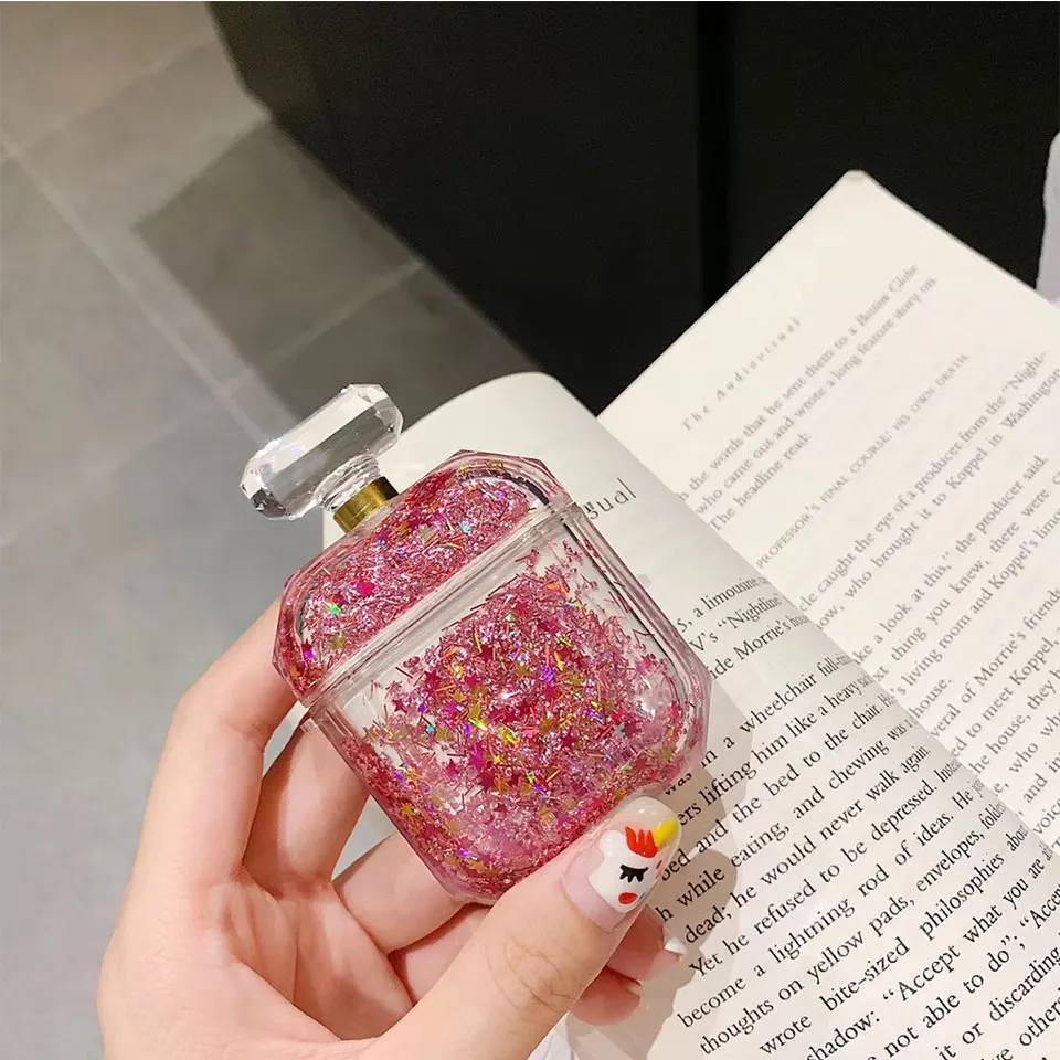 C Роскошный блестящий Жидкий чехол для наушников Apple Airpods, прозрачный кристалл, зыбучий песок, Bluetooth, чехол для наушников с ремешком - Цвет: C