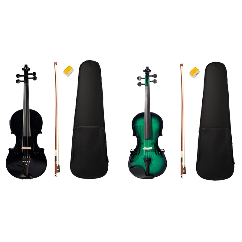 

2 комплекта 4/4 полноразмерных скрипки со звуком и электрической скрипкой корпус из массива дерева черное дерево аксессуары электрическая с...