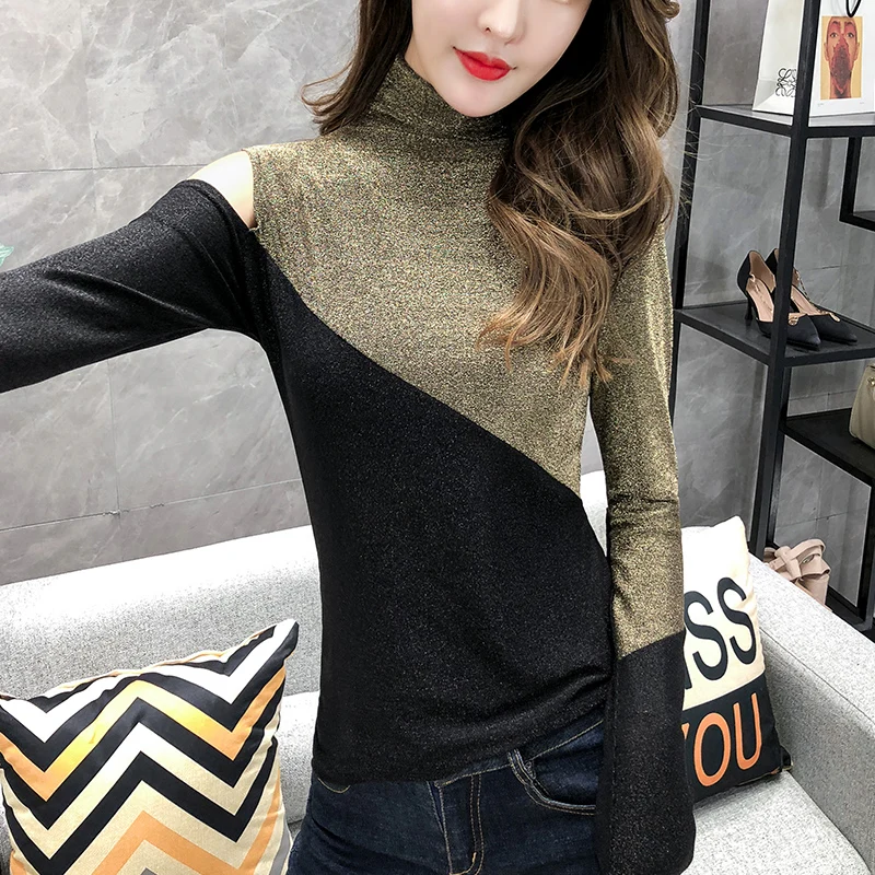 Европейская Новая Осенняя модная цветная водолазка с длинными рукавами футболка