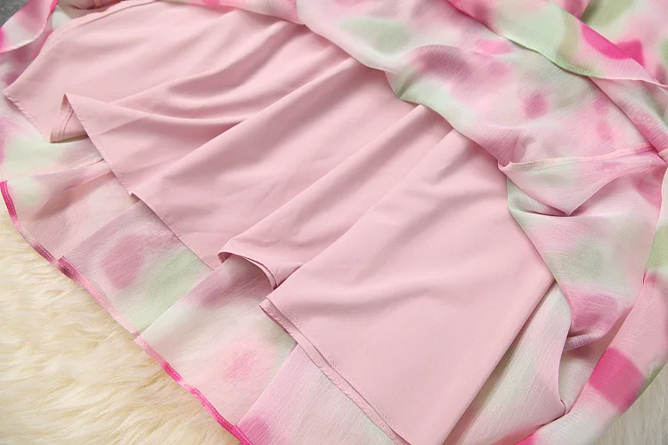 

European and American women's clothing 2020 summer new style Short sleeve knit T-shirt Condole belt Printed dress Fashion suit