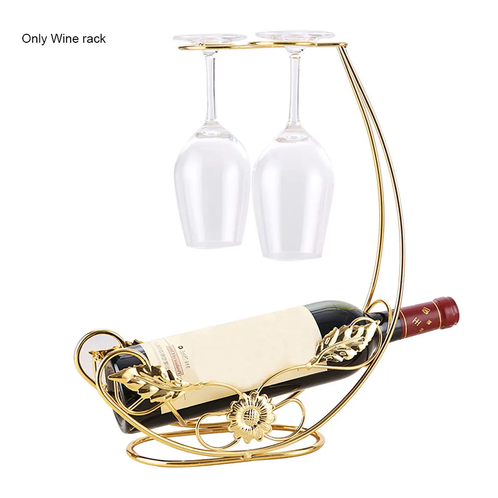 

Desktop Gift Multifunction Restaurant Durable Wine Rack Ornament Wrought Iron Free Standing With Glass Holder Home Display Stand