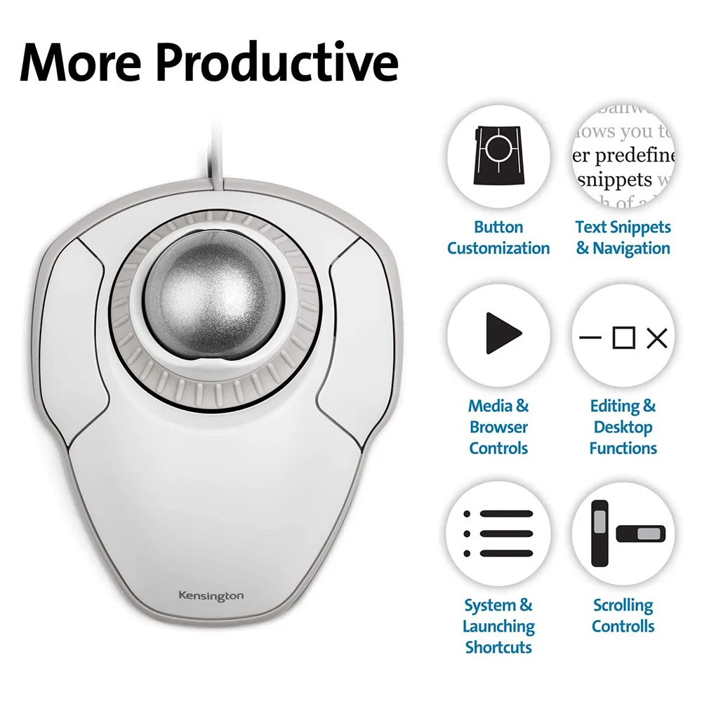 New Kensington Original Orbit Trackball Mouse with Scroll Ring Optical USB for PC or Laptop for AutoCAD K72500WW