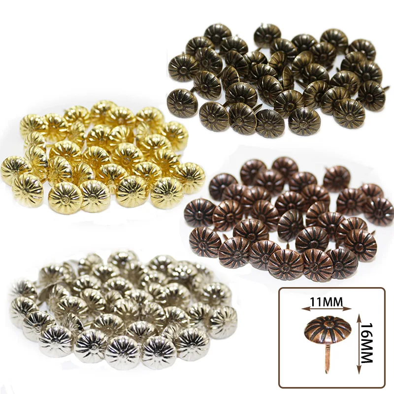 

100Pcs Gold Brass Decorative Nails Tacks Applied Jewelry Gift Box Table Pushpins Furniture Hardware Woodwork Tool 11X16Mm Sewing