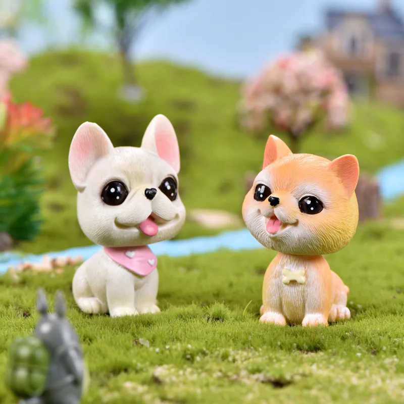 Миниатюрные животные собака французский бульдог Вибрирующая голова Статуэтка
