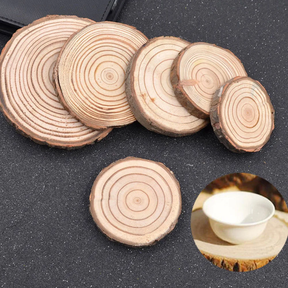 

Hot Sales Round Natural Round Wooden Slice Cup Mat Durable Drink Coaster Placemat For Dining Table Mat DIY Tableware Decoration