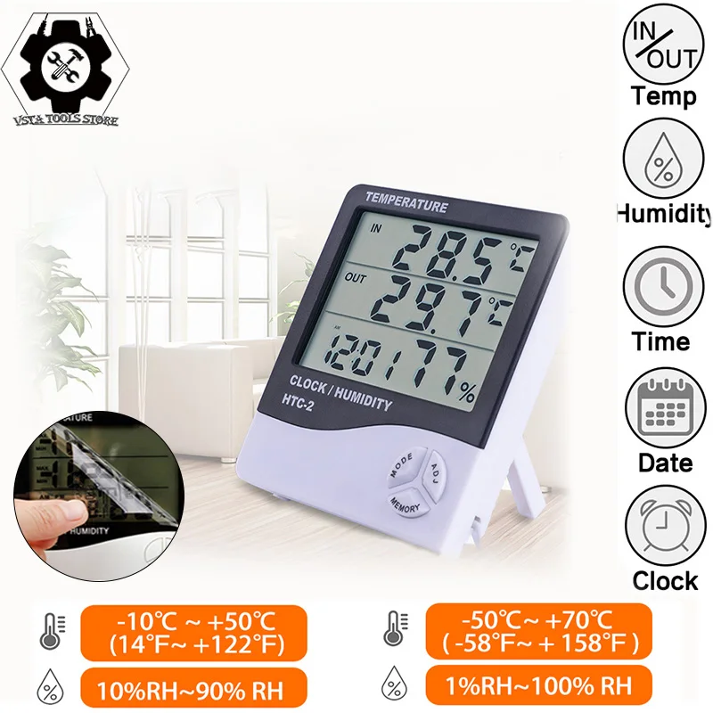 LCD Electronic Digital Temperature Humidity Meter Thermometer Hygrometer Indoor Outdoor Weather Station Clock HTC-1 HTC-2 htc 1 indoor room lcd digital electronic thermometer hygrometer measuring temperature humidity meter alarm clock weather station