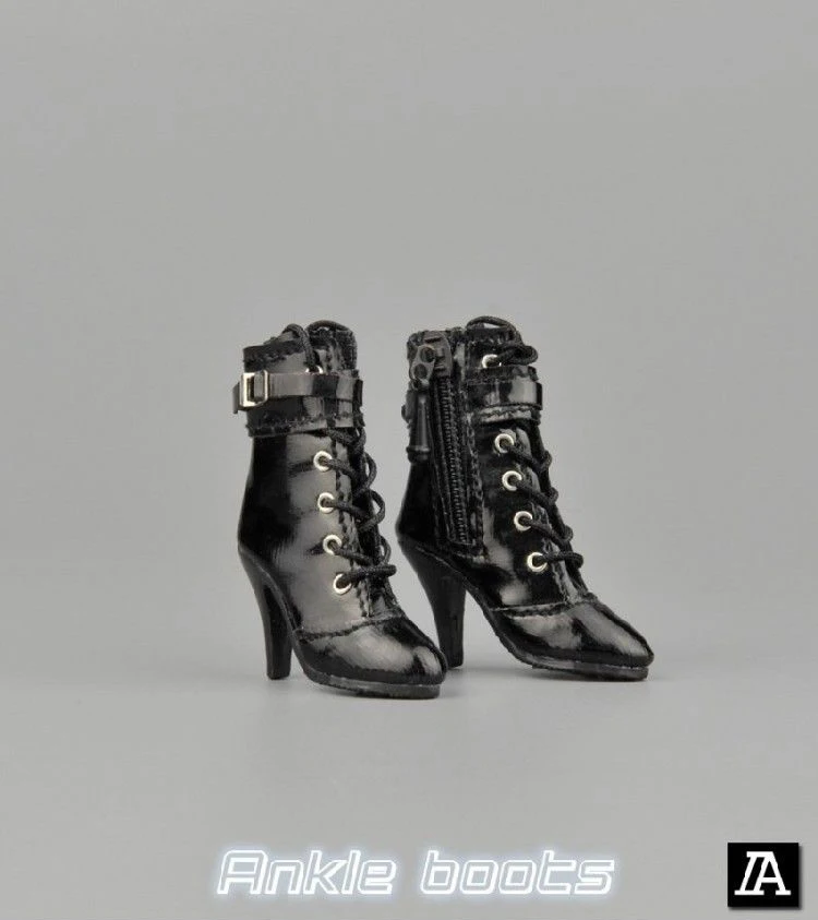 

1/6 Red /Black Colors Girl Ankle Boots Custom High Heels Shoes Model Toys Accessories Without Feet Inside