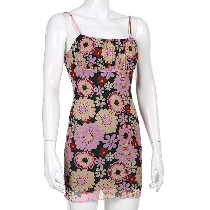 

Floral Midi Dress Women Sexy Spaghetti Straps Backless Bodycon Party Dresses Summer Slim Fit Print Long Dress