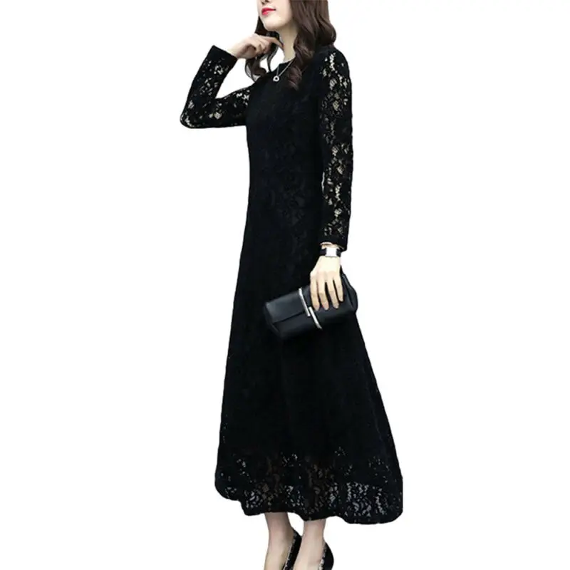 

Plus Size Ladies Women Long Sleeve Lace Dress Party Evening Cocktail Long Dress