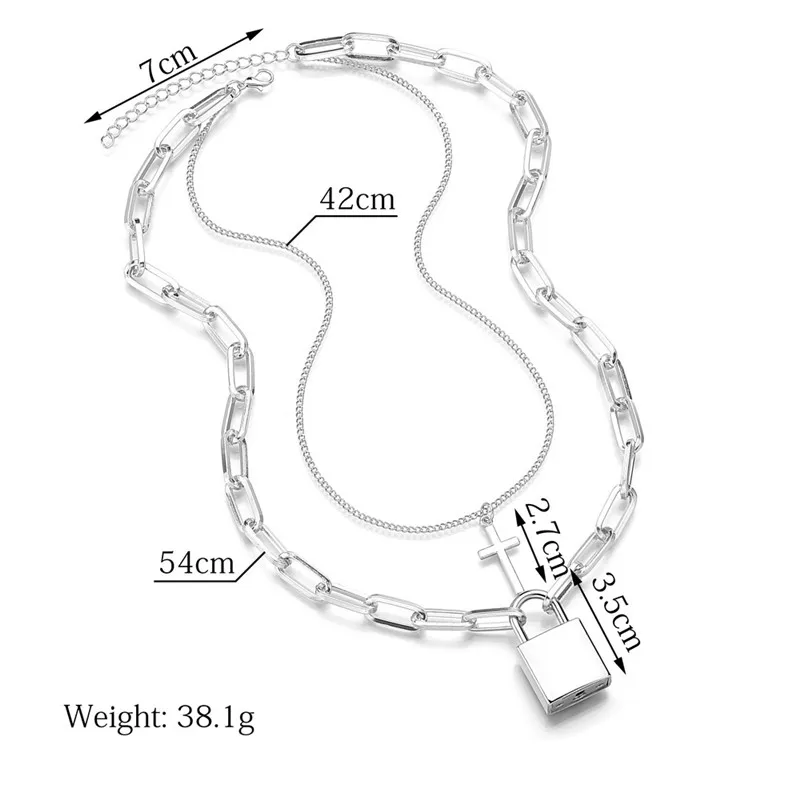 

Fashion Padlock Key Cross Double layer Lock Chain necklace on neck Punk Link Chain Pendant Necklace Women Gothic Jewelry