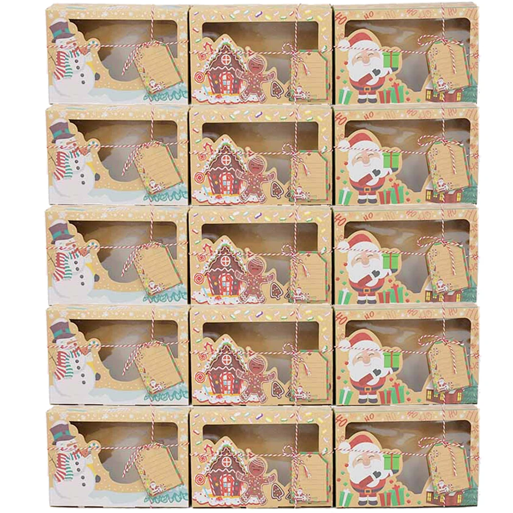 

15pcs DIY Christmas Gift Box with Greeting Card Santa Snowman Paper Box for New Year Gift Packaging Navidad 2021 Decorations