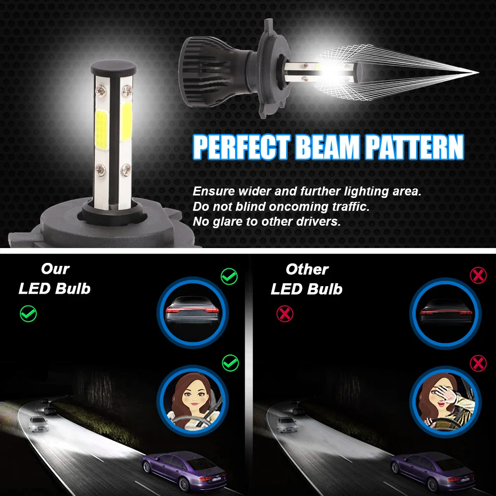 Комплект из 2 предметов новинка 4 стороны СВЕТОДИОДНЫЙ 6500K H11 H4 H7 H1 H3 H8 9004 9005 9006 9007